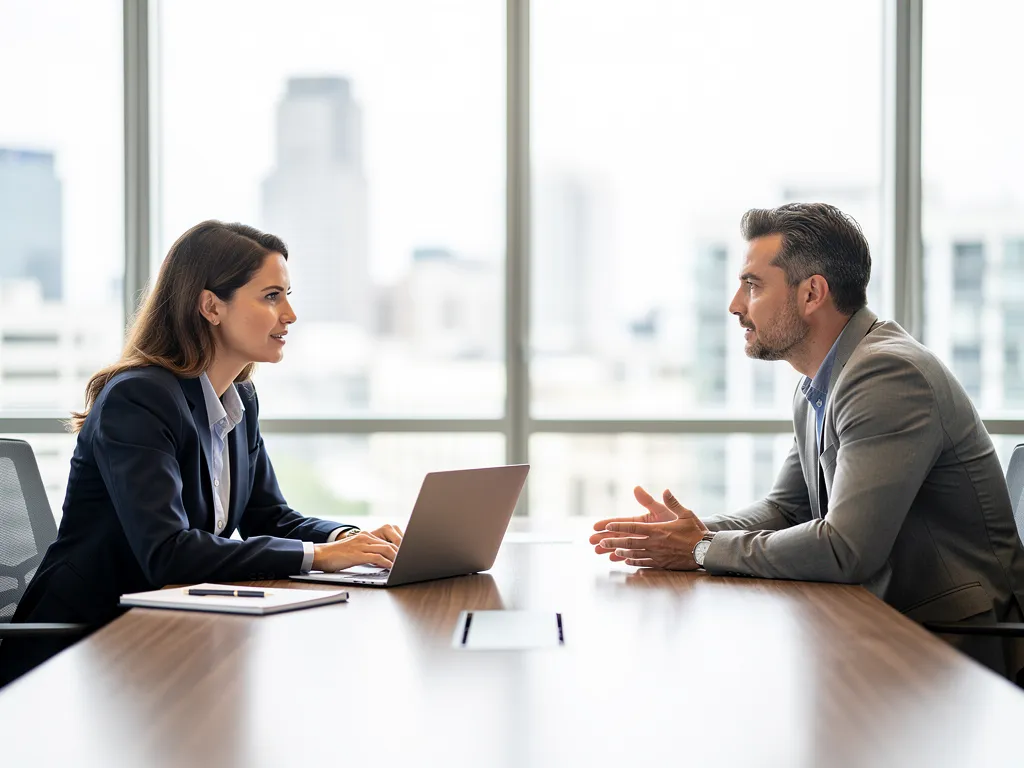 Gestor profesional de propiedades hablando con un cliente