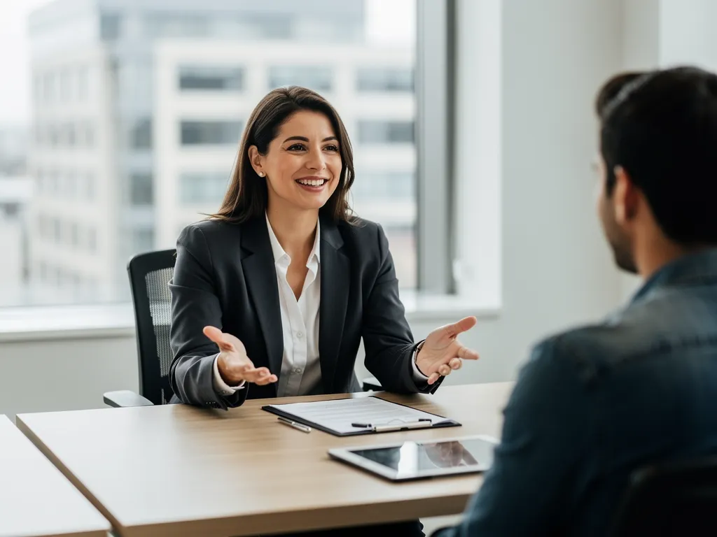 Agente inmobiliario profesional discutiendo términos de alquiler