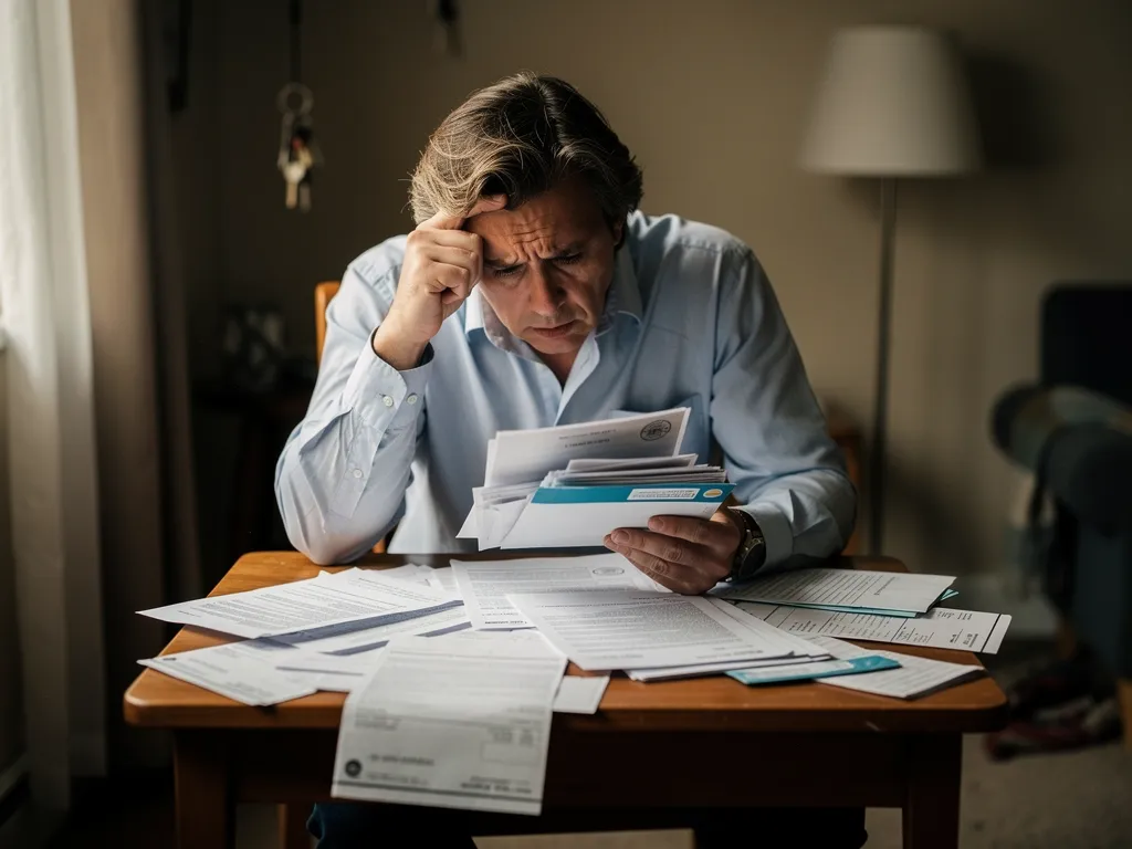 Propietario preocupado revisando facturas