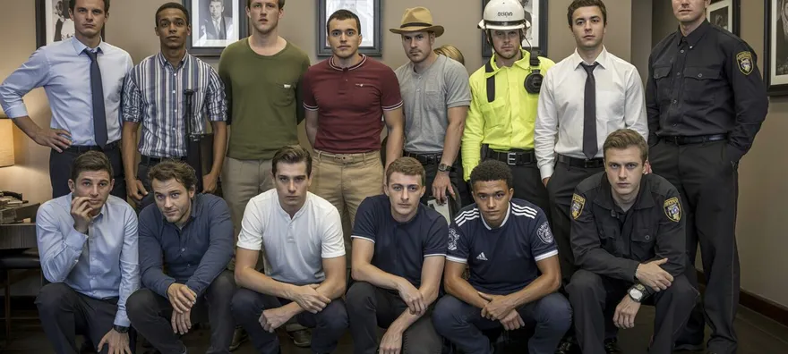 Un montaje fotográfico que muestra a varios hombres con distintos atuendos profesionales, simbolizando los diferentes perfiles del inquilino alquiler temporal Madrid.