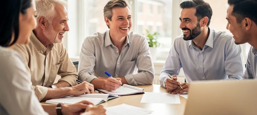 happy landlords discussing contracts