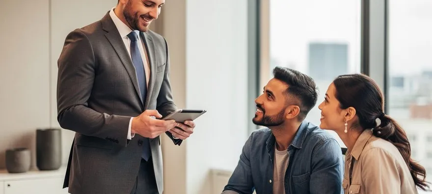 professional property manager discussing with clients