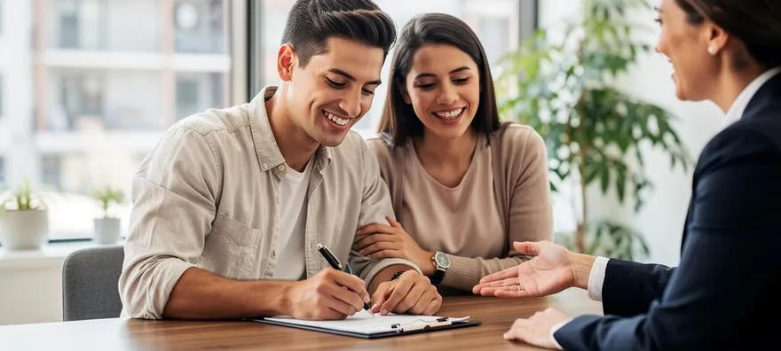 happy couple signing lease