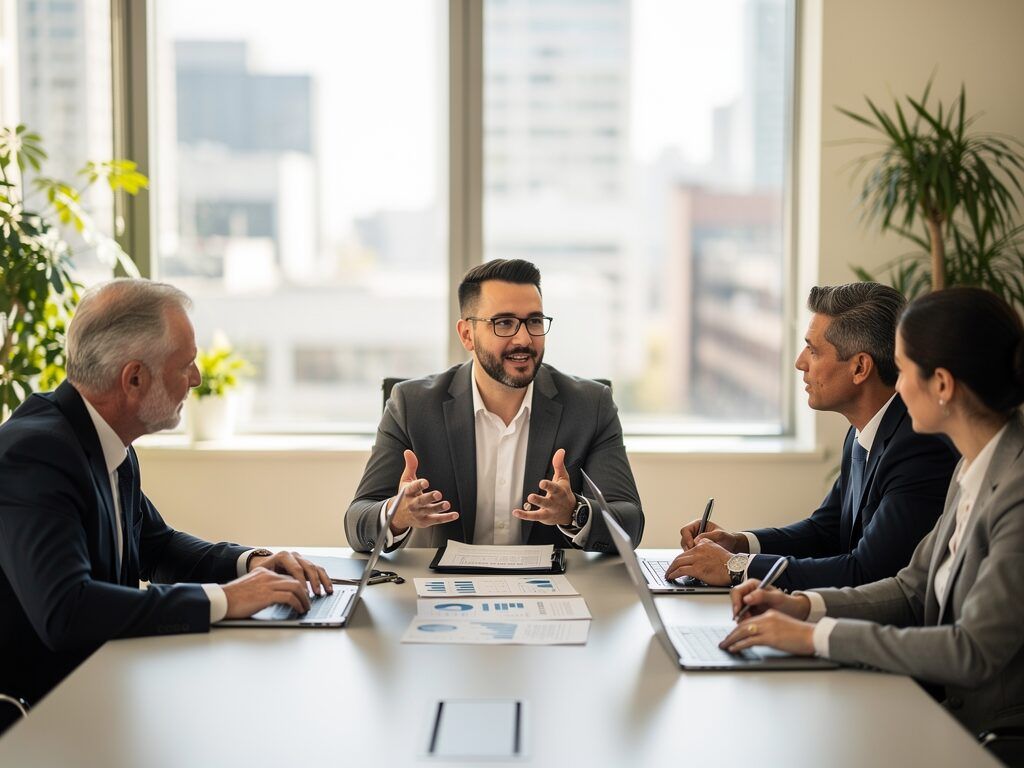 professional landlord meeting with a property management team