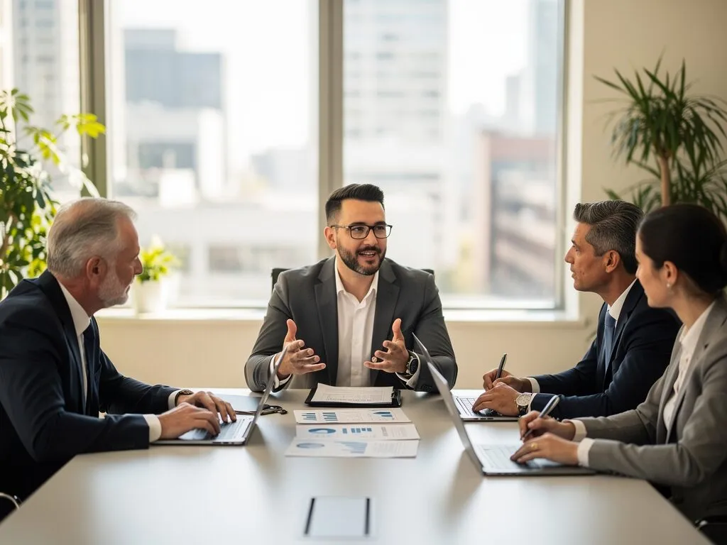 professional landlord meeting with a property management team