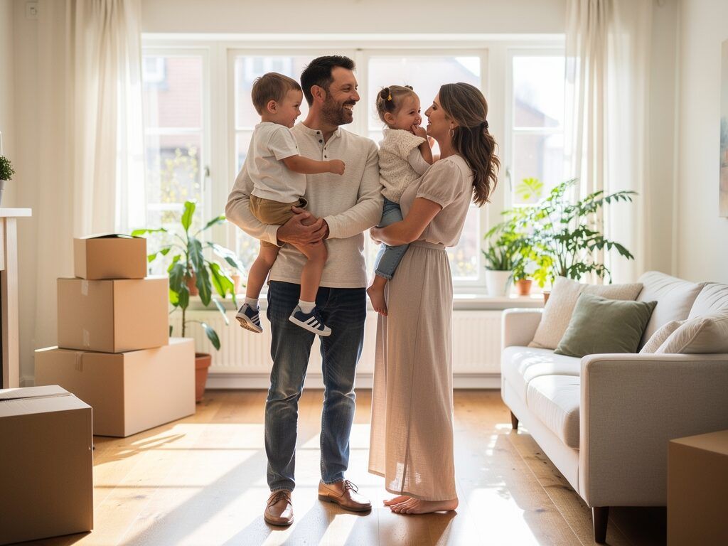 happy family in their new home