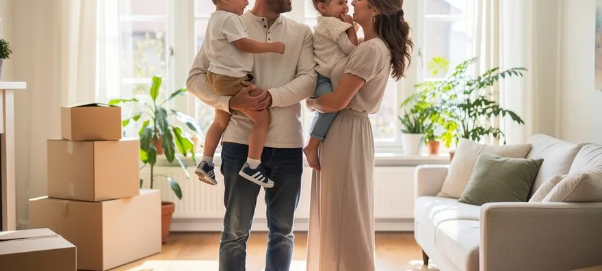 happy family in their new home