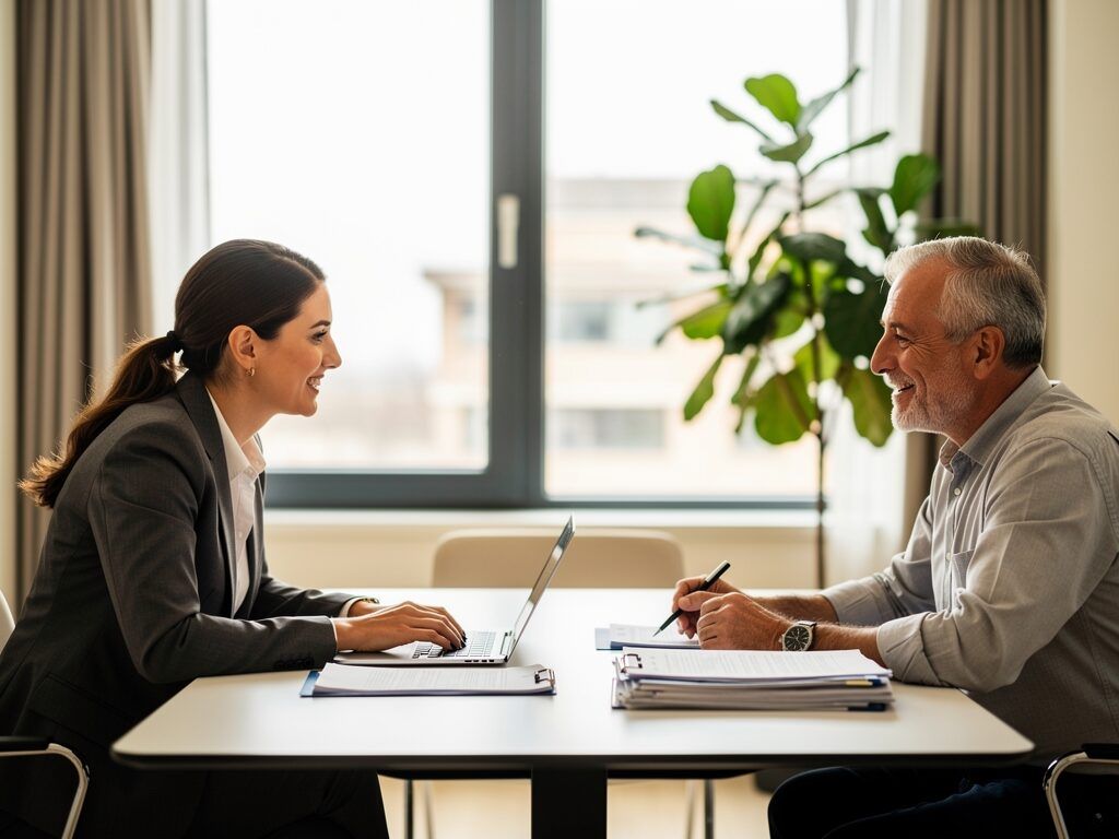 professional property manager discussing with landlord