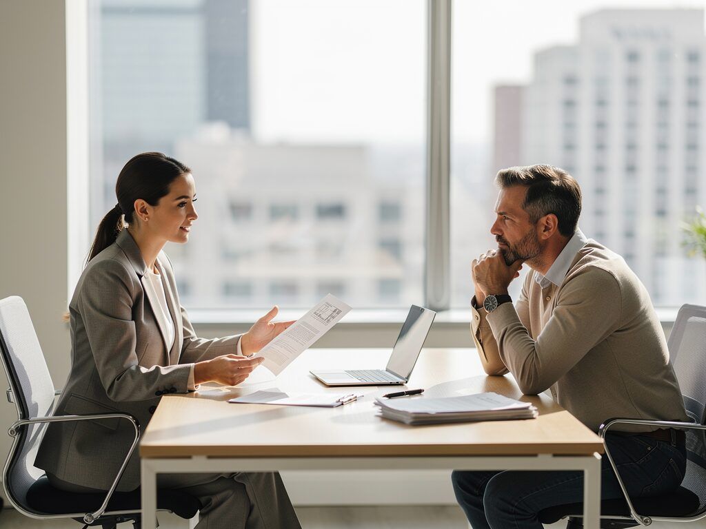 professional property manager consulting with a landlord