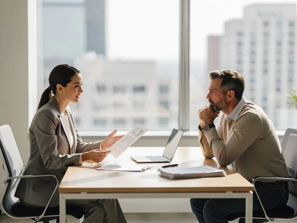 professional property manager consulting with a landlord