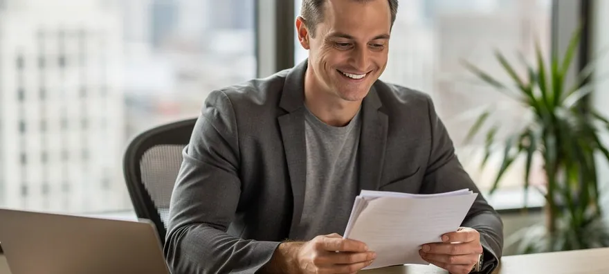 happy landlord reviewing documents