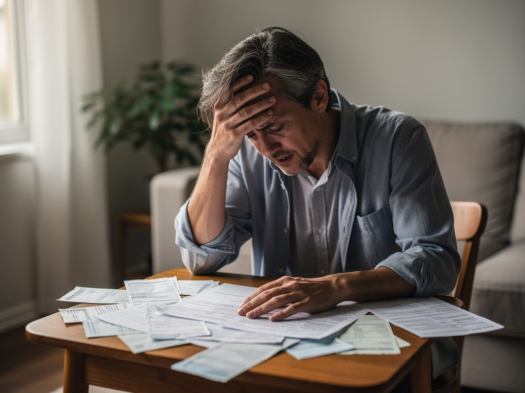 worried landlord looking at bills