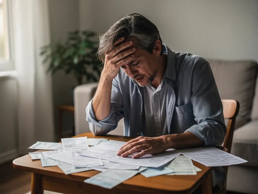 worried landlord looking at bills