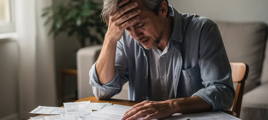 worried landlord looking at bills