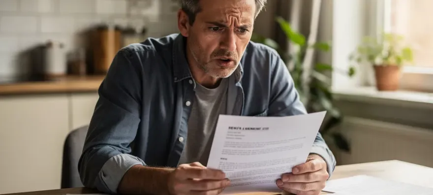 Propietario preocupado revisando un contrato de alquiler