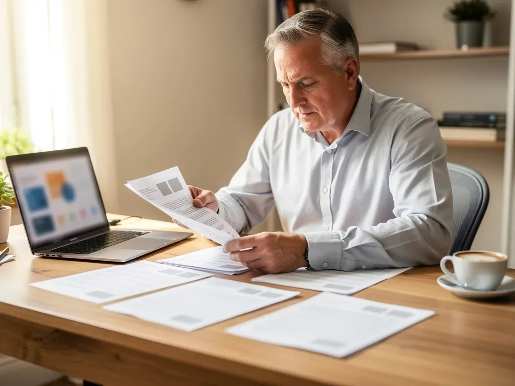 Propietario revisando contratos de alquiler