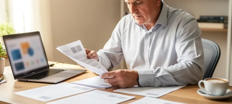 Propietario revisando contratos de alquiler