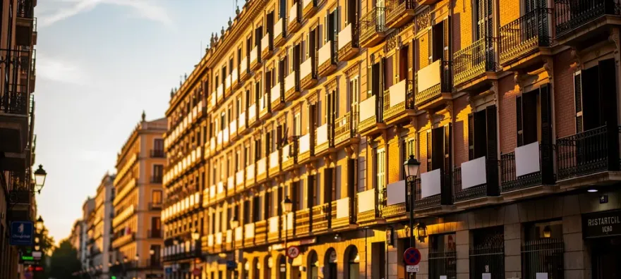 Calle concurrida de Madrid con carteles de alquiler