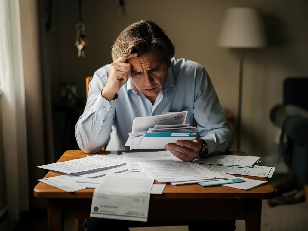 Propietario preocupado revisando facturas