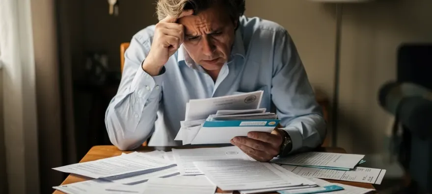 Propietario preocupado revisando facturas