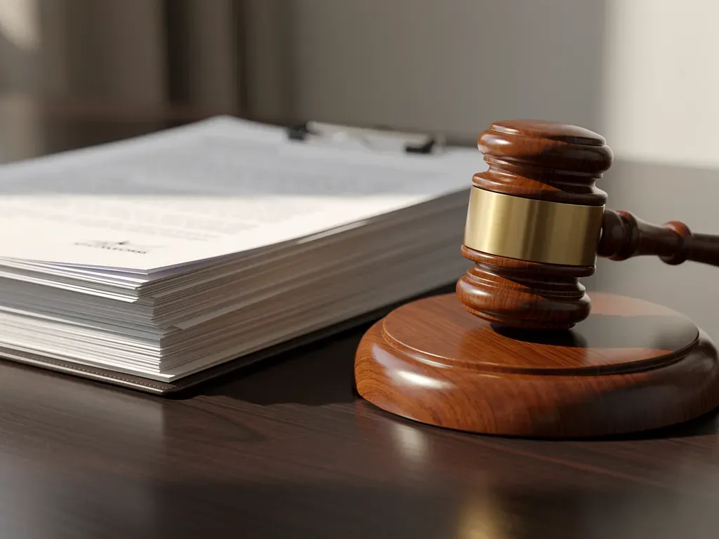 Documentos legales y un mazo de juez