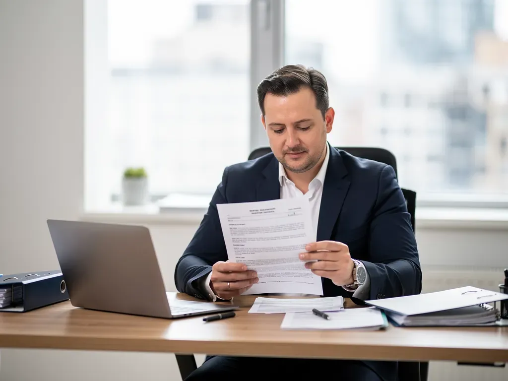 Propietario revisando contratos de alquiler