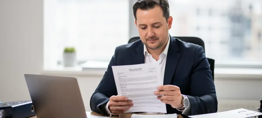 Propietario revisando contratos de alquiler